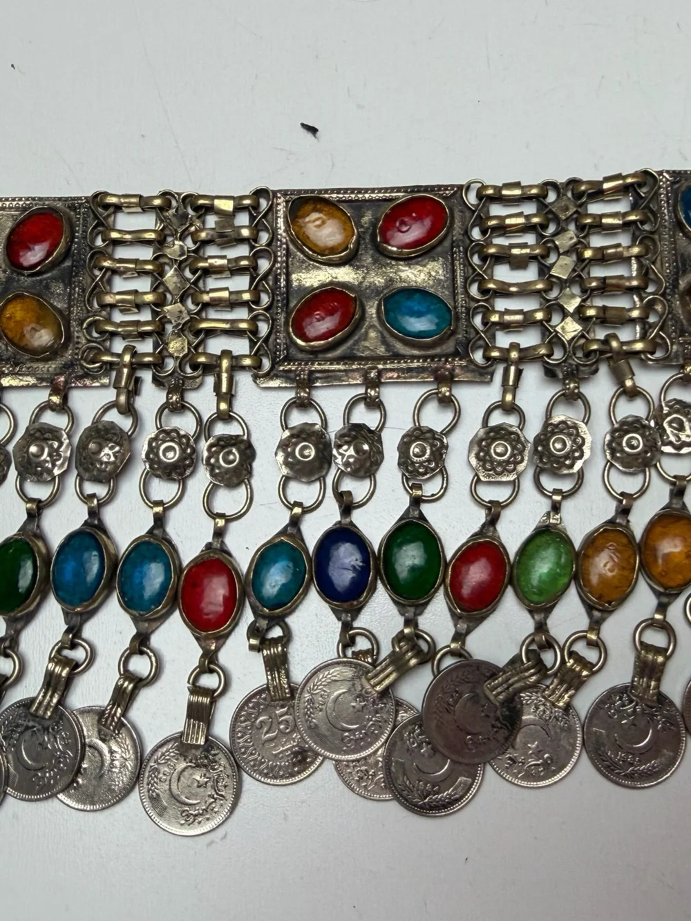 Vintage Kuchi Multicolor Glass Stones Tribal Boho Festival Dangling Coin Belt